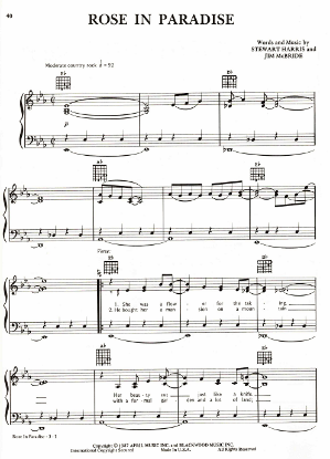 Picture of Rose in Paradise, Stewart Harris & Jim McBride, recorded by Waylon Jennings, sheet music