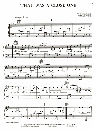 Picture of That Was a Close One, Robert Byrne, recorded by Earl Thomas Conley, sheet music