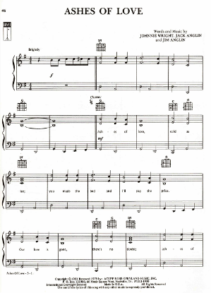 Picture of Ashes of Love, Johnnie Wight/ Jack & Jim Anglin, recorded by The Desert Rose Band, sheet music