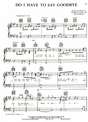 Picture of Do I Have to Say Goodbye, Peter McCann & Jim McBride, recorded by Louise Mandrell, sheet music