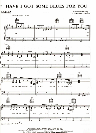 Picture of Have I Got Some Blues for You, David Chamberlain, recorded by Charley Pride, sheet music