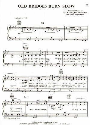 Picture of Old Bridges Burn Slow, Joe South/ Jerry Meaders/ Sanford Brown, recorded by Billy Joe Royal, sheet music