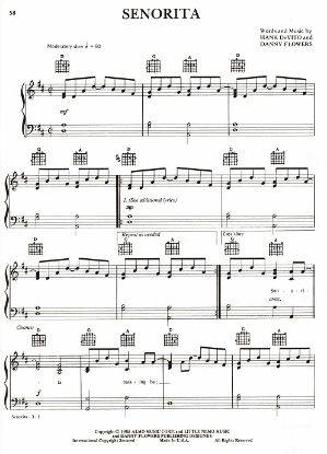 Picture of Senorita, Hank DeVito & Danny Flowers, recorded by Don Williams, sheet music