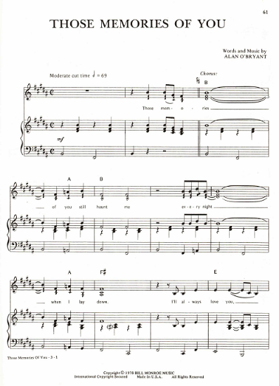 Picture of Those Memories of You, Alan O'Bryant, recorded by Bill Monroe, sheet music