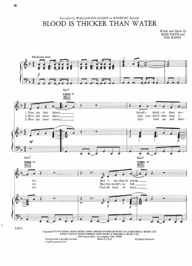 Picture of Blood is Thicker Than Water, Russ Faith & Pal Rakes, recorded by William DeVaughn, sheet music