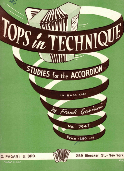 Picture of Tops in Technique, advanced studies for accordion, Frank Gaviani, sheet music folio