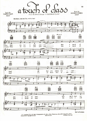 Picture of A Touch of Class, movie title song, Sammy Cahn & George Barrie, sheet music