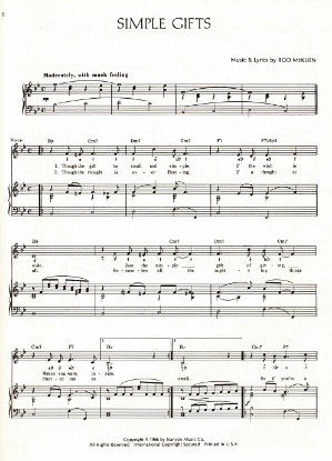 Picture of Simple Gifts, words & music by Rod McKuen, sheet music