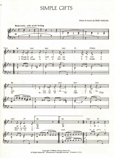 Picture of Simple Gifts, words & music by Rod McKuen, sheet music