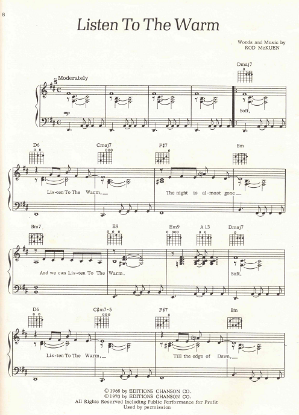 Picture of Listen to the Warm, words & music by Rod McKuen, sheet music