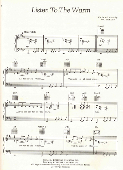 Picture of Listen to the Warm, words & music by Rod McKuen, sheet music