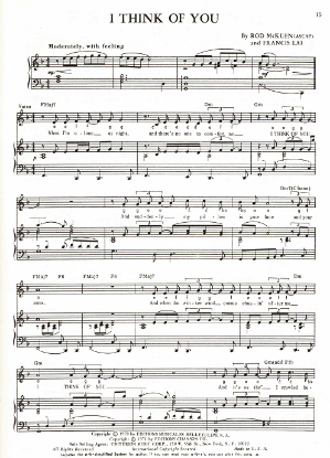 Picture of I Think of You, words & music by Rod McKuen & Francis Lai, sheet music