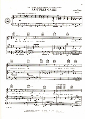 Picture of Pastures Green, from Walt Disney movie "Scandalous John", words & music by Rod McKuen, sheet music