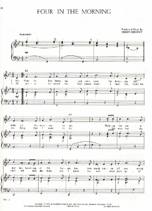 Picture of Four in the Morning, words & music by Jerry Chesnut, sheet music