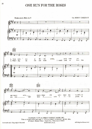 Picture of One Run For the Roses, words & music by Jerry Chesnut, sheet music