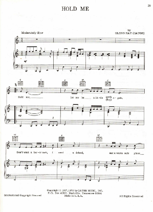 Picture of Hold Me, words & music by Glenn Ray (Gator), sheet music
