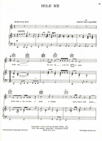 Picture of Hold Me, words & music by Glenn Ray (Gator), sheet music