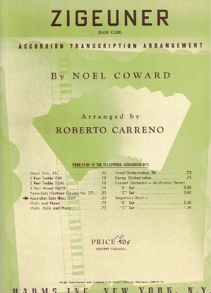 Picture of Zigeuner, from "Bitter Sweet", Noel Coward, arr. Robert Carreno, accordion solo sheet music
