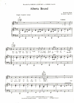 Picture of Alberta Bound, written & recorded by Gordon Lightfoot, sheet music