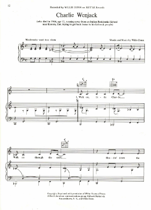 Picture of Charlie Wenjack, written & recorded by Willie Dunn, sheet music
