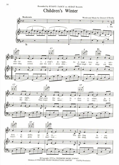 Picture of Children's Winter, Dermott O'Reilly,  recorded by Ryan's Fancy, sheet music