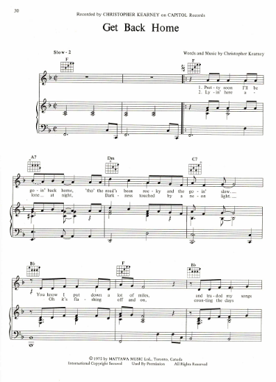 Picture of Get Back Home, written & recorded Christopher Kearney, sheet music