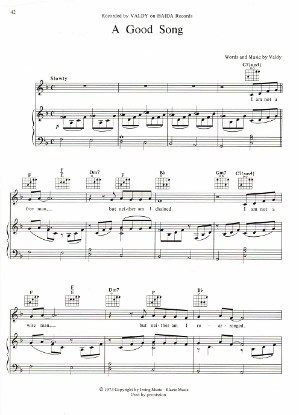 Picture of A Good Song, written & recorded Valdy, sheet music