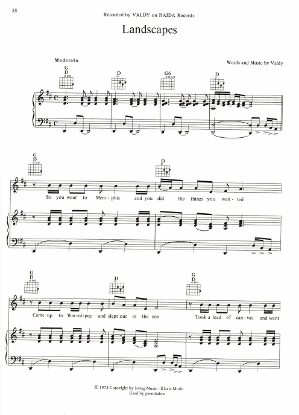 Picture of Landscapes, written & recorded by Valdy, sheet music
