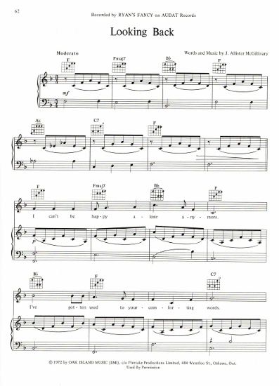 Picture of Looking Back, J. Allister McGillivary recorded by Ryan's Fancy, sheet music