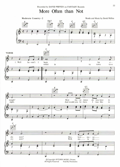 Picture of More Often Than Not, written & recorded by David Wiffen, sheet music