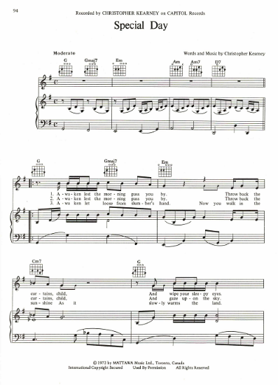 Picture of Special Day, written & recorded by Christopher Kearney, sheet music