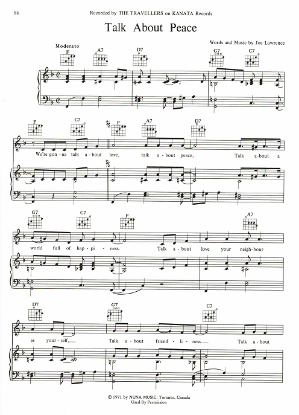 Picture of Talk About Peace, Joe Lawrence, recorded by The Travellers, sheet music