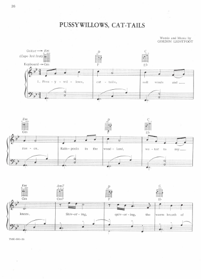 Picture of Pussywillows, Cat-Tails, Gordon LIghtfoot, sheet music