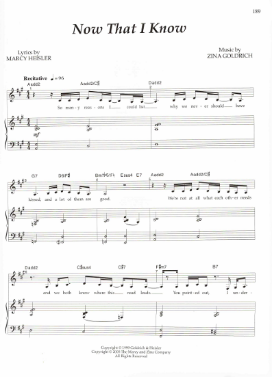 Picture of Now That I Know, Marcy Heisler & Zina Goldrich, sheet music