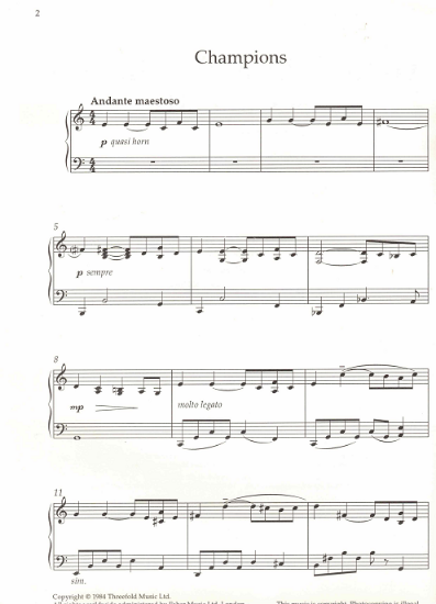 Picture of Champions, movie title theme, Carl Davis, piano solo sheet music
