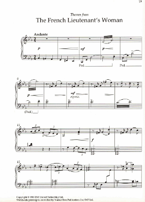 Picture of The French Lieutenant's Woman, movie themes, Carl Davis, piano solo sheet music