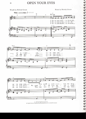 Picture of Open Your Eyes, Melody Green, recorded by Keith Green, sheet music