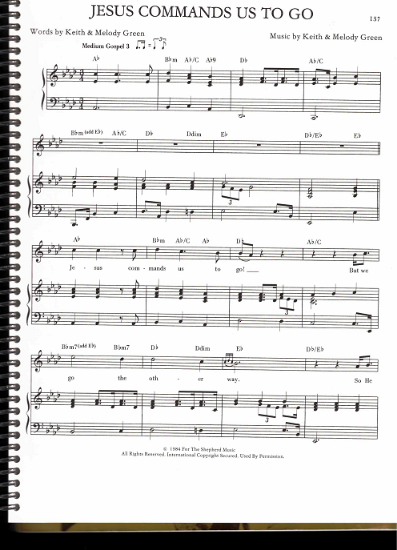 Picture of Jesus Commands Us to Go, Keith & Melody Green, recorded by Keith Green, sheet music