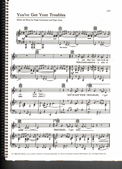 Picture of You've Got Your Troubles I've Got Mine, Roger Greenaway & Roger Cook, recorded by The Fortunes, sheet music