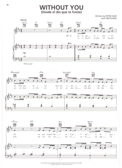 Picture of Without You (Desde el dia que te fuiste), Peter Hamm & Tom Evans, recorded by Il Divo, sheet music