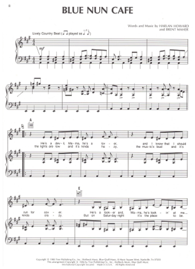 Picture of Blue Nun Cafe, Harlan Howard & Brent Maher, recorded by The Judds, sheet music