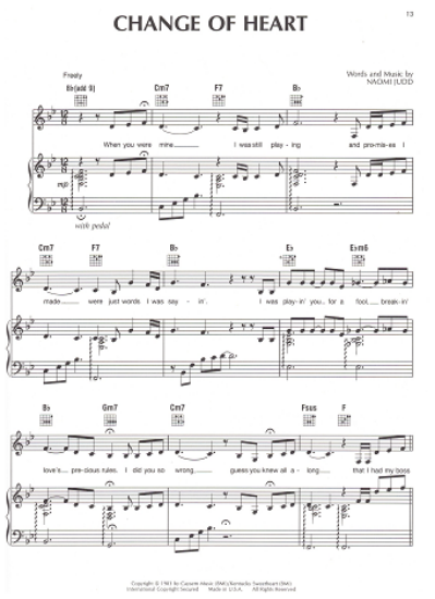 Picture of Change of Heart, Naomi Judd, recorded by The Judds, sheet music
