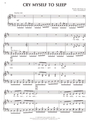 Picture of Cry Myself to Sleep, Paul Kennerley, recorded by The Judds, sheet music