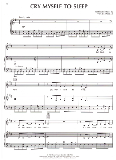 Picture of Cry Myself to Sleep, Paul Kennerley, recorded by The Judds, sheet music