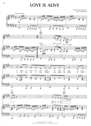 Picture of Love is Alive, Kent Robbins, recorded by The Judds, sheet music