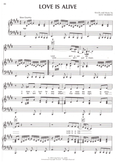 Picture of Love is Alive, Kent Robbins, recorded by The Judds, sheet music