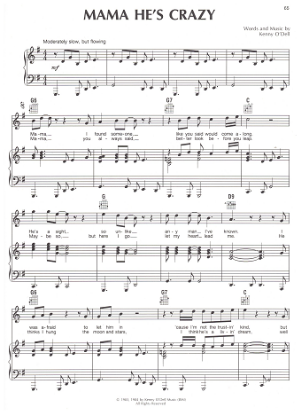 Picture of Mama He's Crazy, Kenny O'Dell, recorded by The Judds, sheet music
