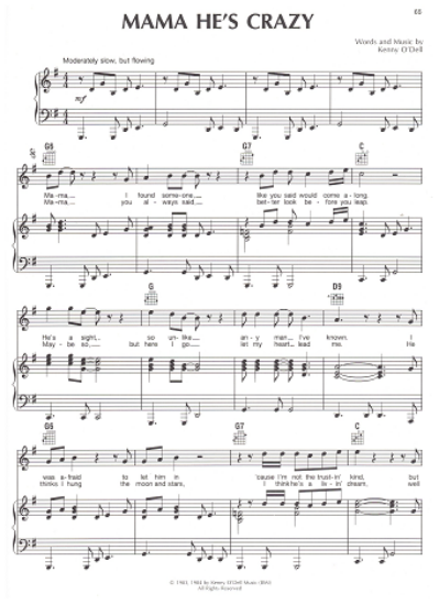 Picture of Mama He's Crazy, Kenny O'Dell, recorded by The Judds, sheet music