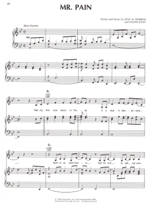 Picture of Mr. Pain, Kent M. Robbins & Naomi Judd, recorded by The Judds, sheet music