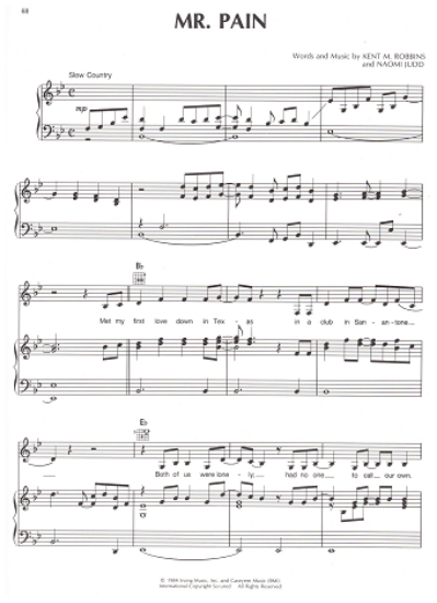 Picture of Mr. Pain, Kent M. Robbins & Naomi Judd, recorded by The Judds, sheet music
